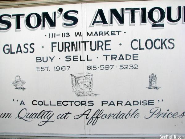 Fuston's Antiques window sign