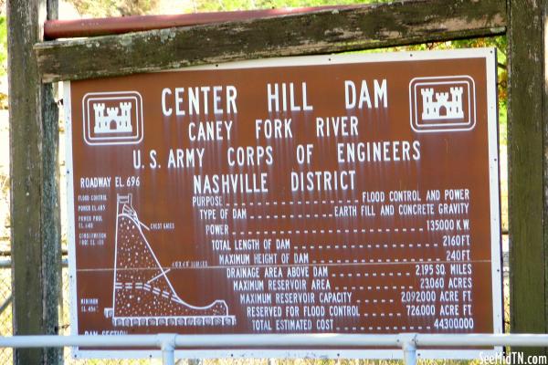 Center Hill Dam sign