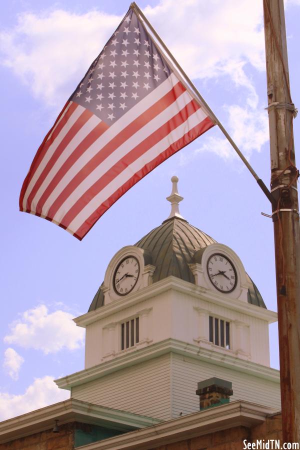Fentress County Courthouse Clock Tower and Flag - Jamestown, TN