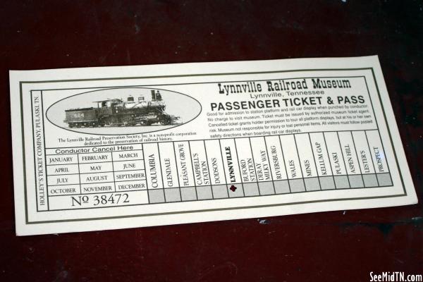 Lynnville Depot Museum Passenger Ticket