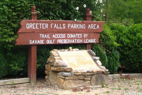 Greeter Falls Parking Area sign