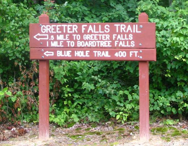 Greeter Falls Trail sign
