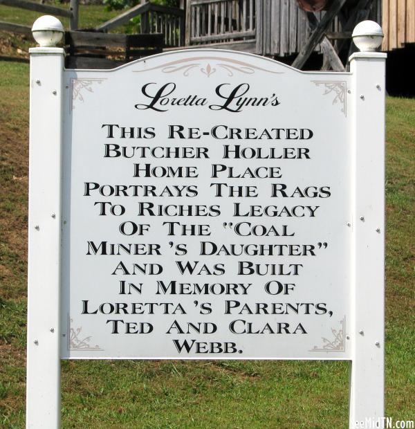 Loretta Lynn recreated home place sign