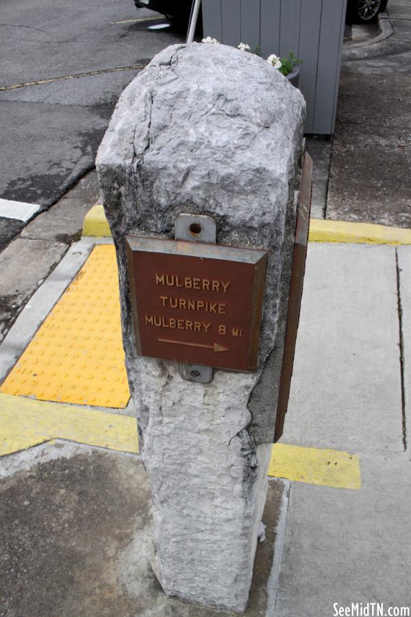 Replica stone marker at town square