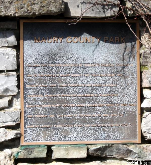 Maury County Park plaque
