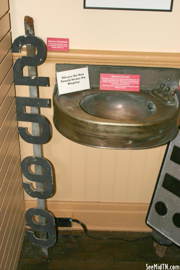 Cookeville Depot Museum: Signal numbers and Brass lavatory