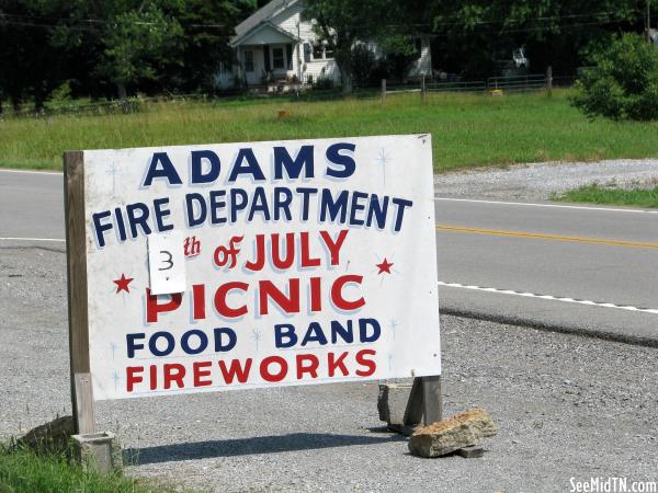 Adams Fire Department Picnic sign