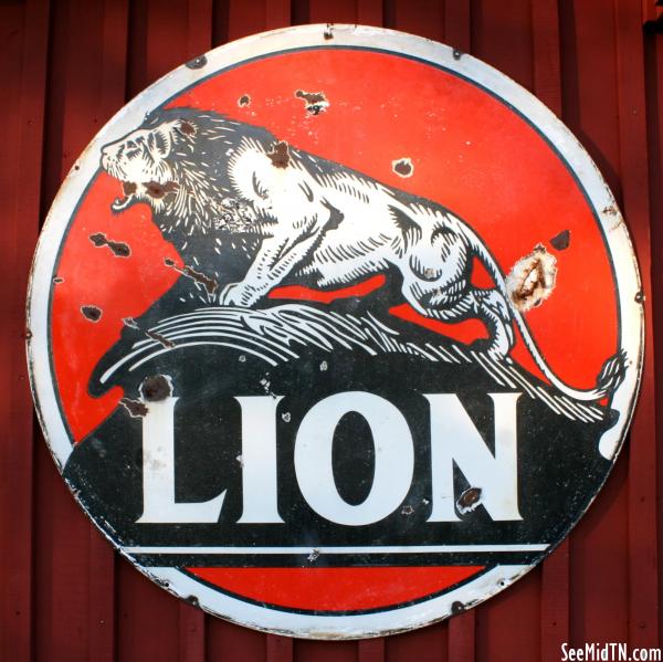 Cannonsburgh: Vintage Lion Gasoline sign