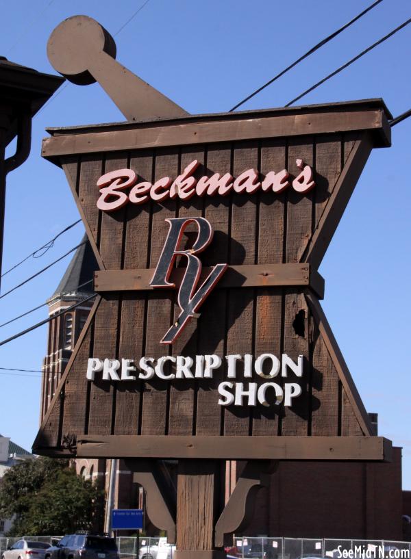 Beckman's Pharmacy wooden sign