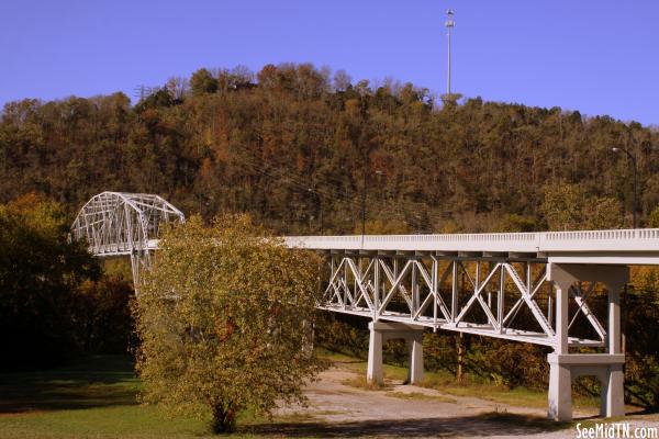 Cordell Hull Bridge (2014 reopened) east road view - Carthage, TN