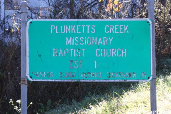 Plunkett's Creek Missionary Baptist Church sign