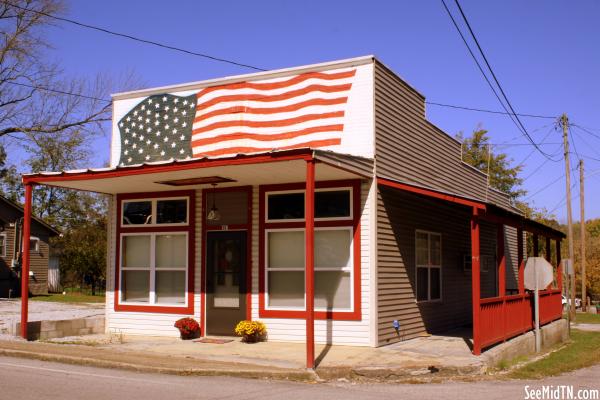 Gordonsville: Old Store front with US Flag