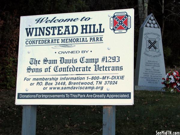 Winstead Hill Confederate memorial Park sign