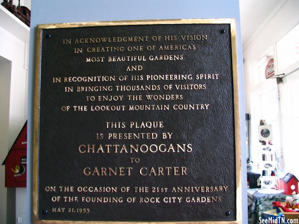 Rock City Garnet Carter Plaque
