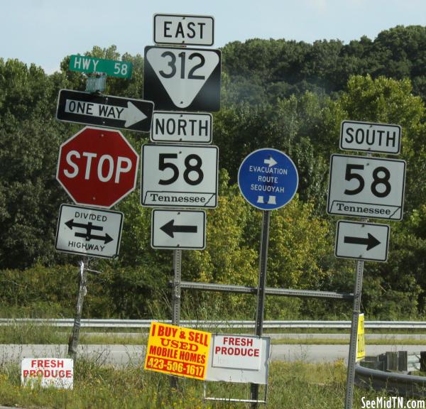 Highway 58 and 312 road signs