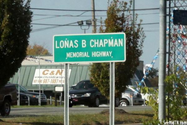 Lonas B Chapman Memorial Highway sign