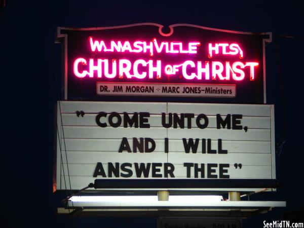 West Nashville Heights Church of Christ Neon Sign at night
