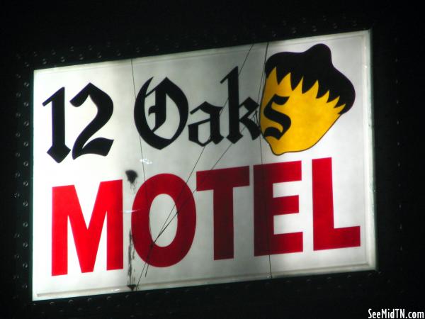 Twelve Oaks Motel sign at night