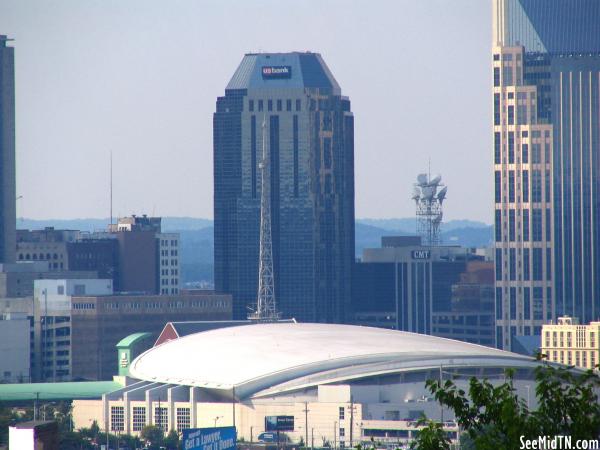 US Bank and Gaylord Arena as seen from Rose Park
