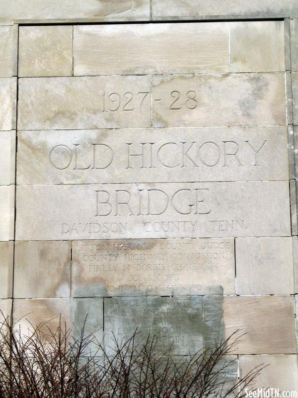 Old Hickory Bridge plaque engraved in concrete