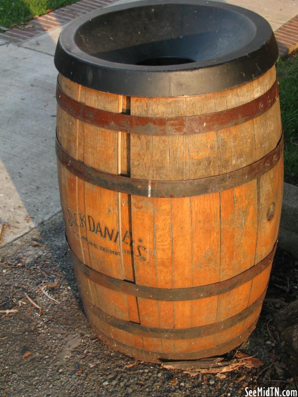 Barrel as town square trash can