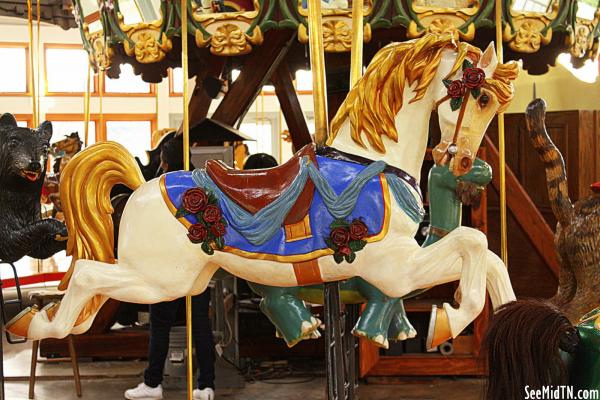 Carousel White Horse with Roses
