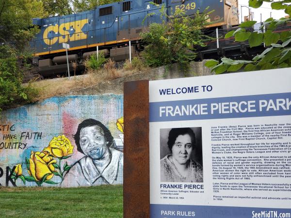 Frankie Pierce Park sign, Mural and CSX Train