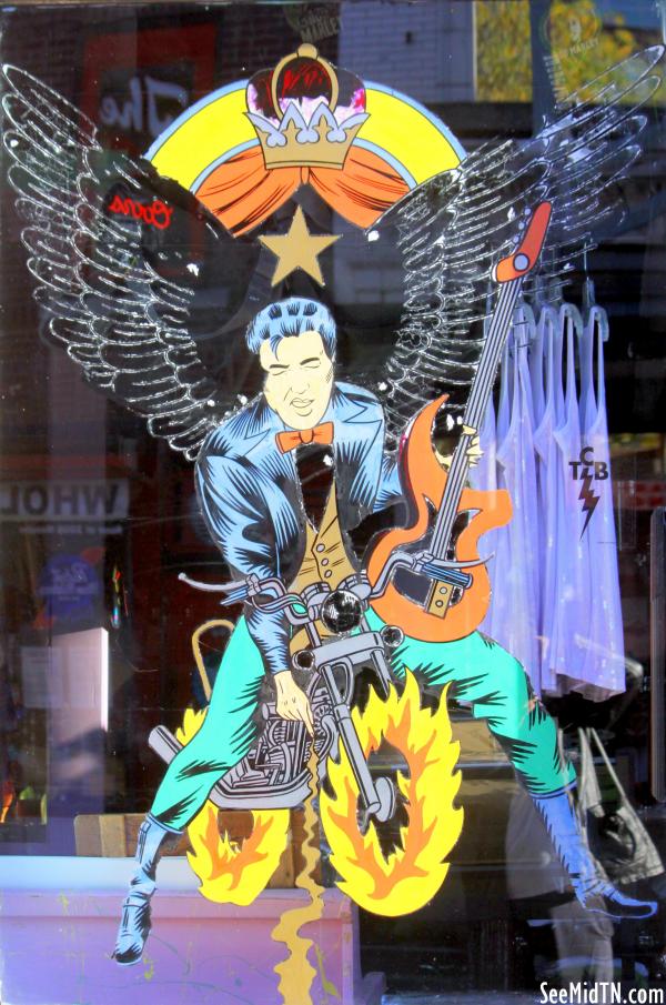 Window Art: Elvis on a Motorcycle