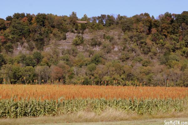 Rocky hill overlooks field