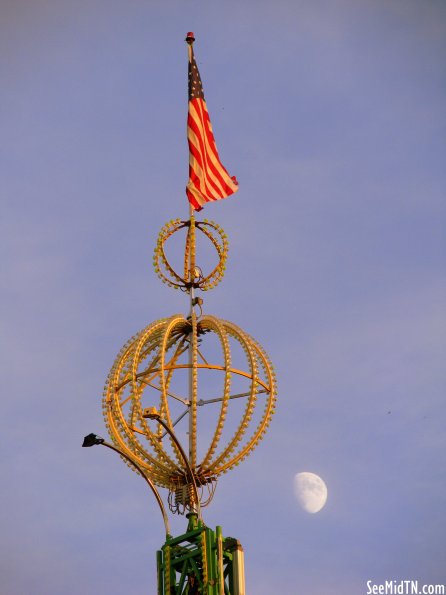 Freefall ride at dusk