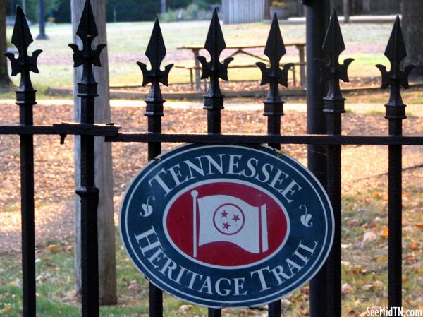 Cannonsburgh fence and Historical Trail sign