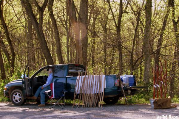 Selling Hiking Sticks along the Highway