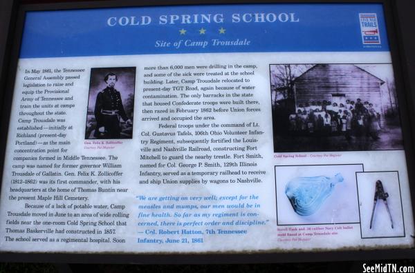 Sumner: Cold Spring School, Site of Camp Trousdale