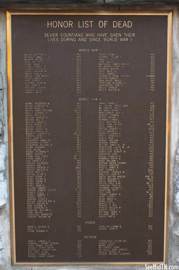 Sevier: Honor List of Dead