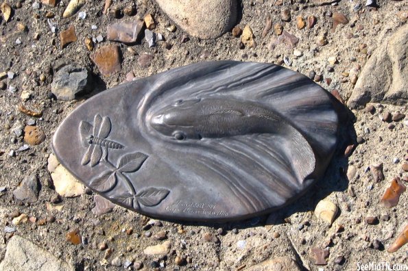 Cumberland River Greenway embedded art Fish and Dragonfly