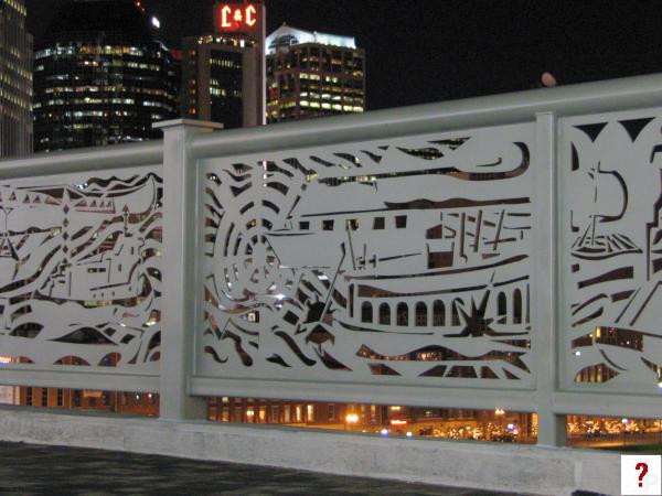 Shelby St. Pedestrian Bridge etched guardrails