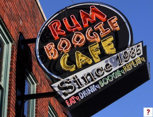 Rum Boogie Cafe since 1985 neon sign