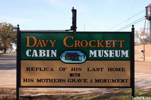 Rutherford: Crockett Cabin sign