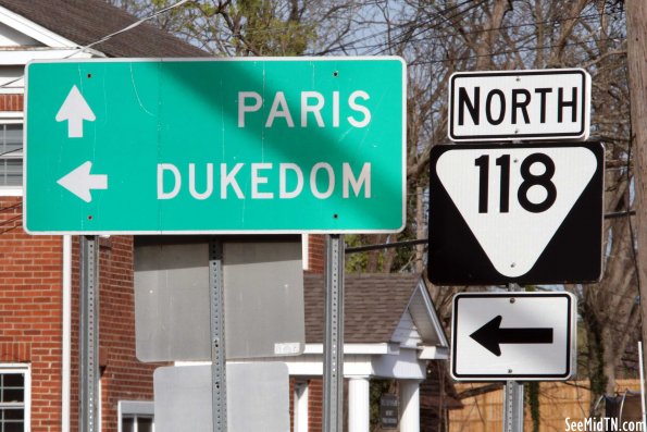 Highway sign to Paris or Dukedom